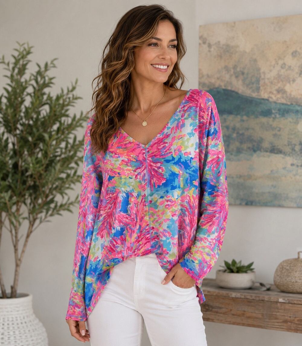 Lilly Pulitzer Luxletic Pink Blue Trenna Top Size XL Catch The Wave UPF 30+